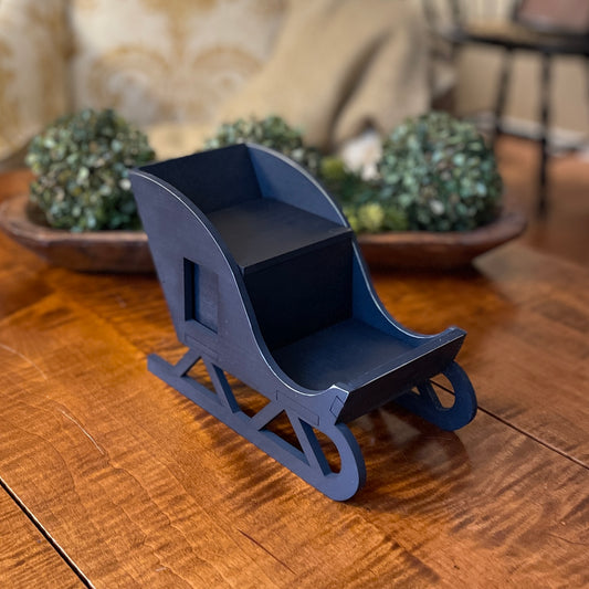 Cabranmary Woods ~ Black Distressed Wooden Sleigh with Windows and Seat