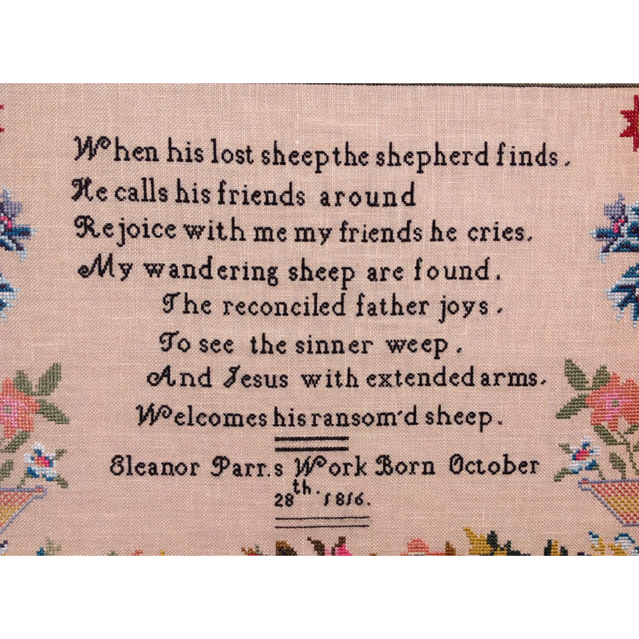 The Scarlet Letter ~ Eleanor Parr 1816 Reproduction Sampler Pattern
