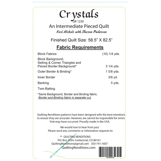 Quilting Renditions ~ Crystals Quilt Pattern