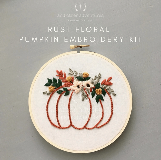 And Other Adventures Embroidery Co | Rust Floral Pumpkin Embroidery Kit