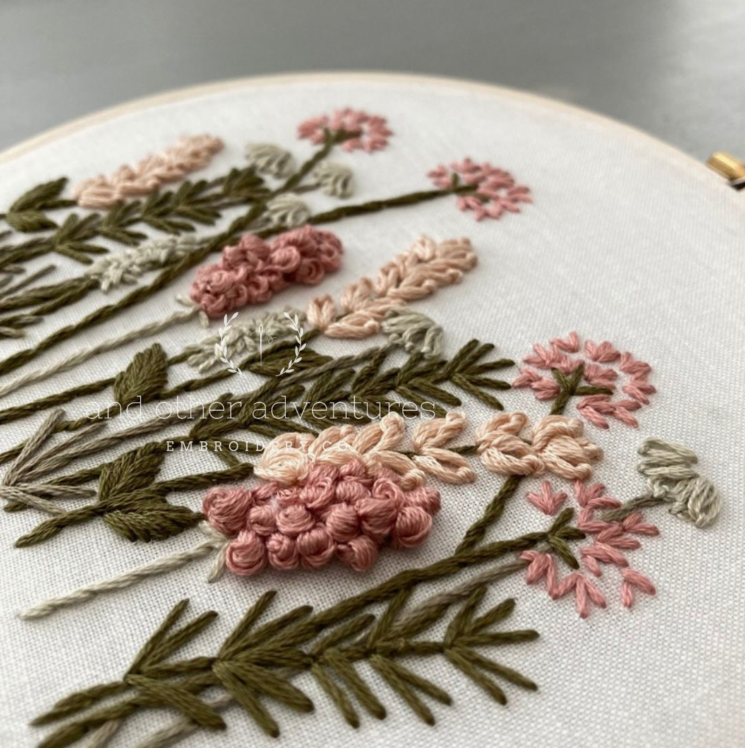 And Other Adventures Embroidery Co | Meadow in Blush & Olive Embroidery Kit