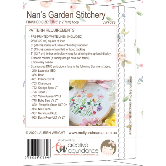 Molly & Mama | Nan's Garden Stitchery Pattern - Summer Shades
