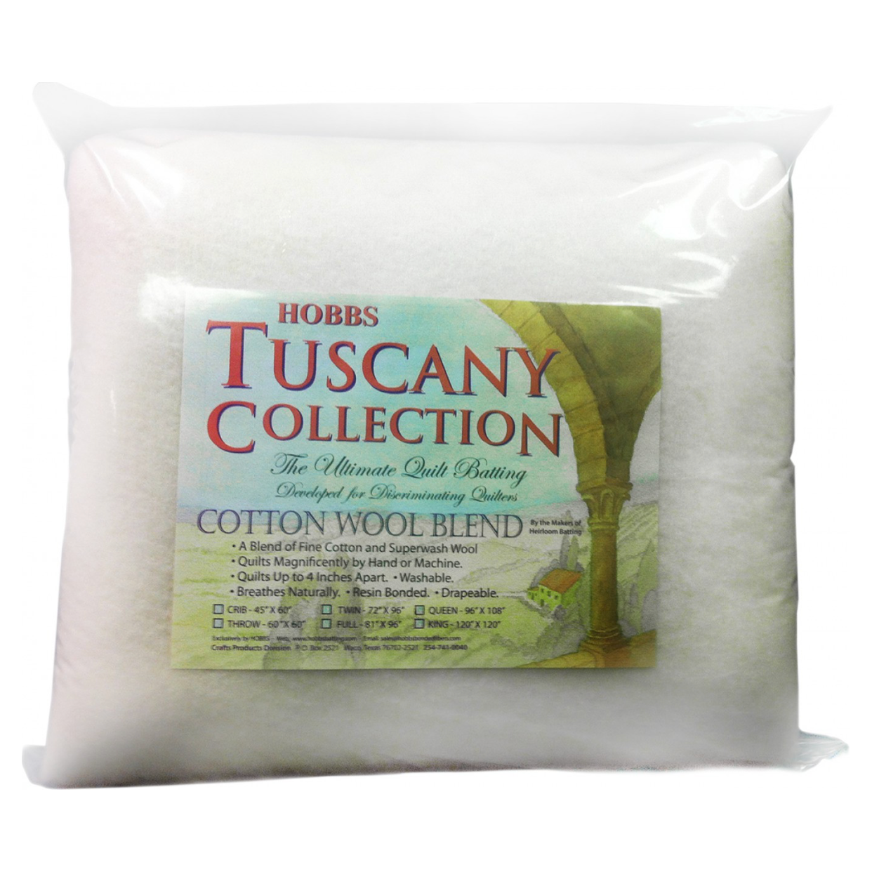 Tuscany 20% Wool 80% Cotton Batting Queen 96in X 108in