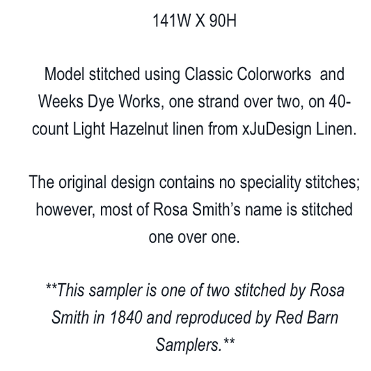 Red Barn Samplers | Rosa Smith 1840 Bird Sampler MARKET 2026