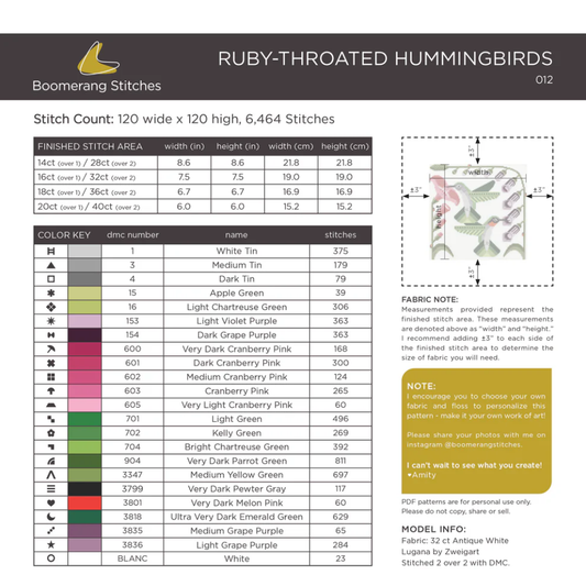 Boomerang Stitches | Ruby-Throated Hummingbirds MARKET 2026