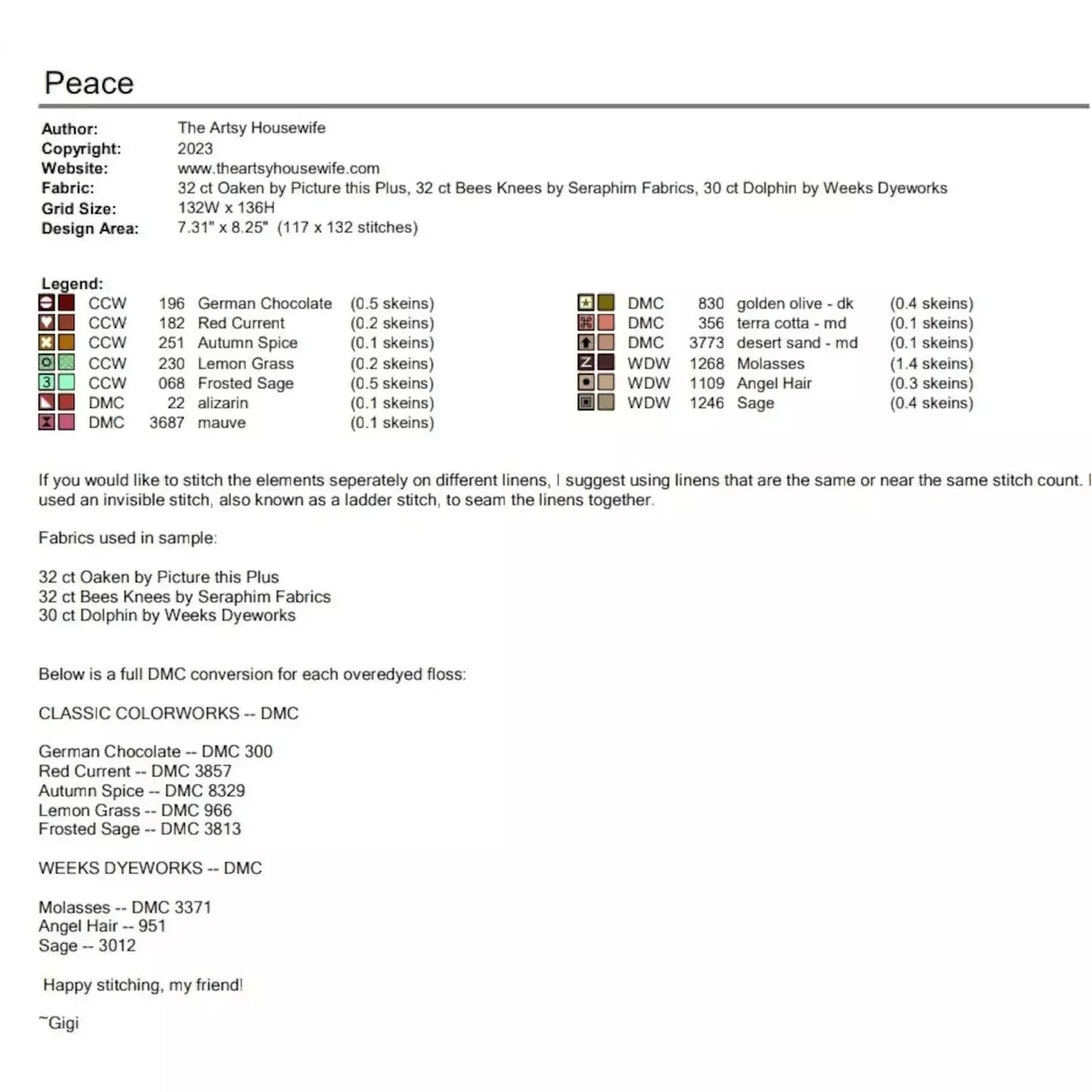 The Artsy Housewife ~ Peace Pattern