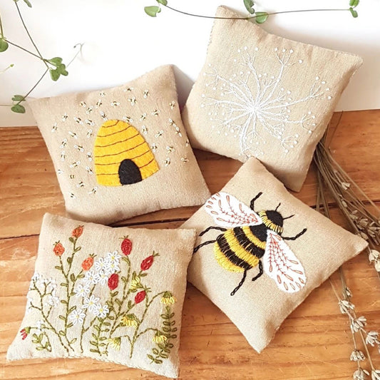 Corrine Lapierre ~ Linen Lavender Bags Embroidery Kit ~ Bees