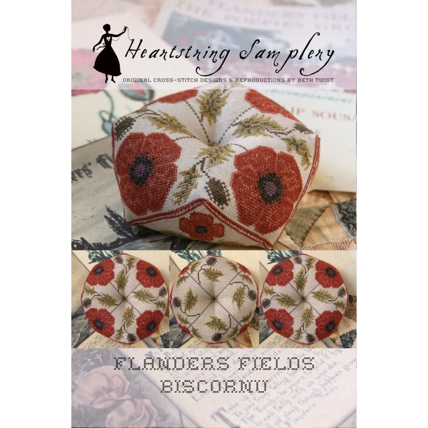Heartstring Samplery ~ Flanders Fields Biscornu Pattern