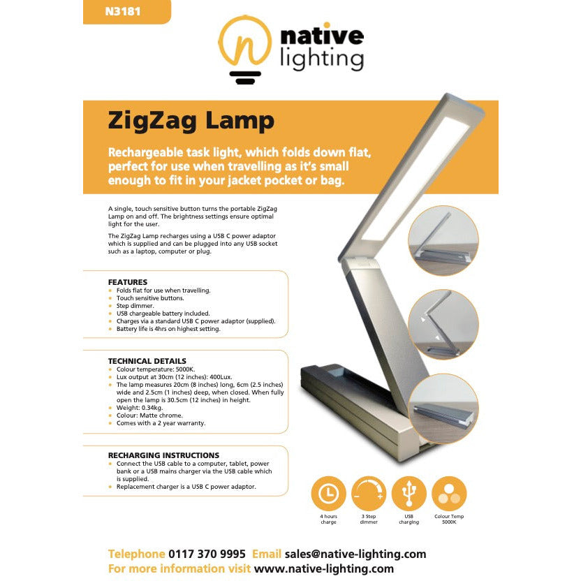 Native Lighting ~ ZigZag Rechargeable Lamp