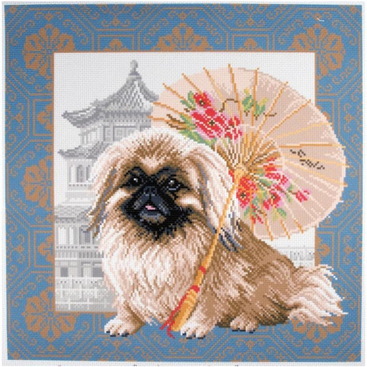 Pekingese in Beijing Printed Aida Cross Stitch