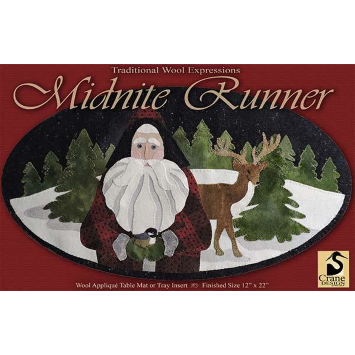 Crane Design ~ Midnite Runner Wool Applique Pattern
