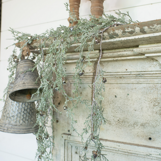 HHWW ~ 29" Silver Bell & Glittered Greens Swag