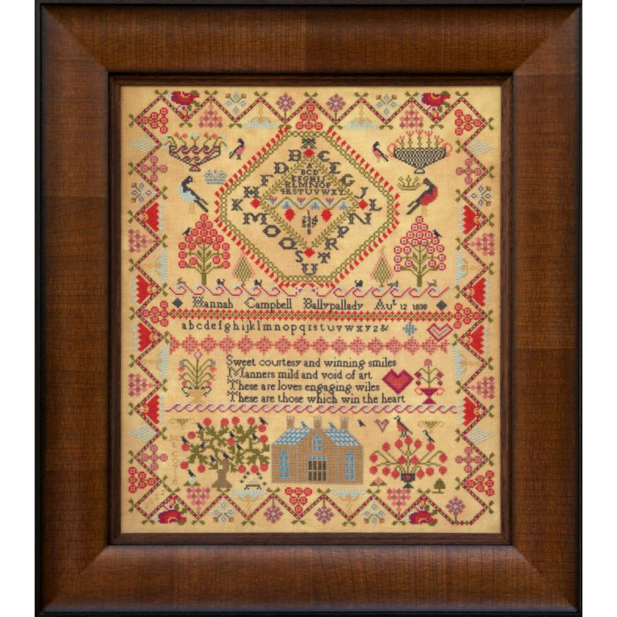 Hands Across The Sea ~ Hannah Campbell 1838 Sampler Pattern PDF