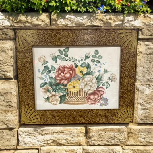 Paxe's Designs ~ Theorem Flowers in Vintage Hand-grained Frame