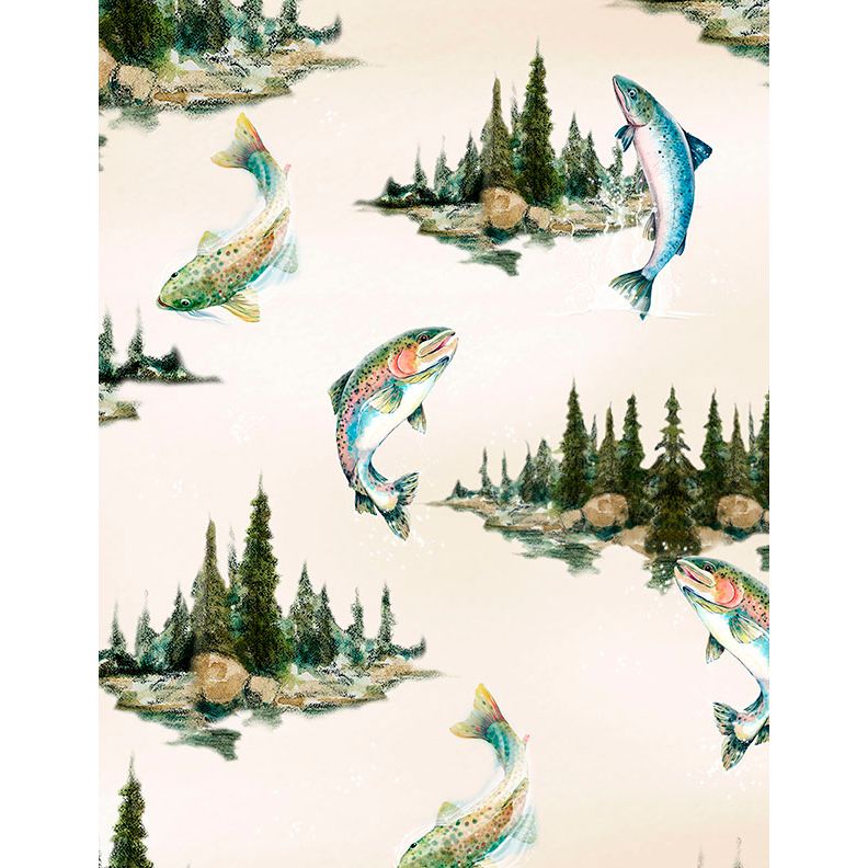 Reeled In ~ Lake Scenic with Fish ~ ﻿﻿21770 274 Cream