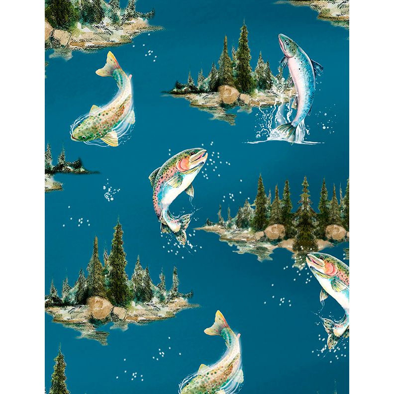 Reeled In ~ Lake Scenic with Fish ~ ﻿﻿21770 474 Blue