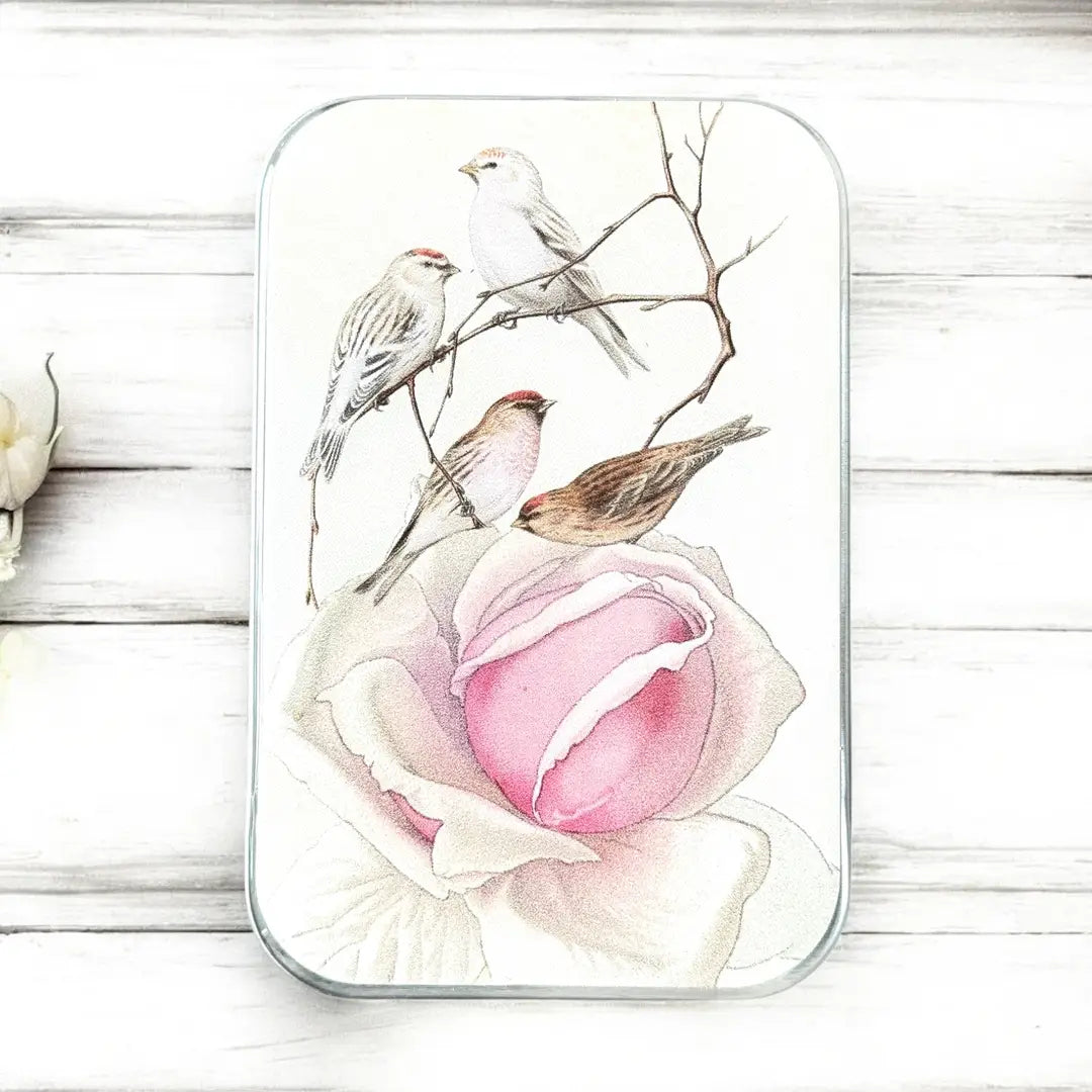 Tin Container with Magnet Large | Vintage Rose & Birds