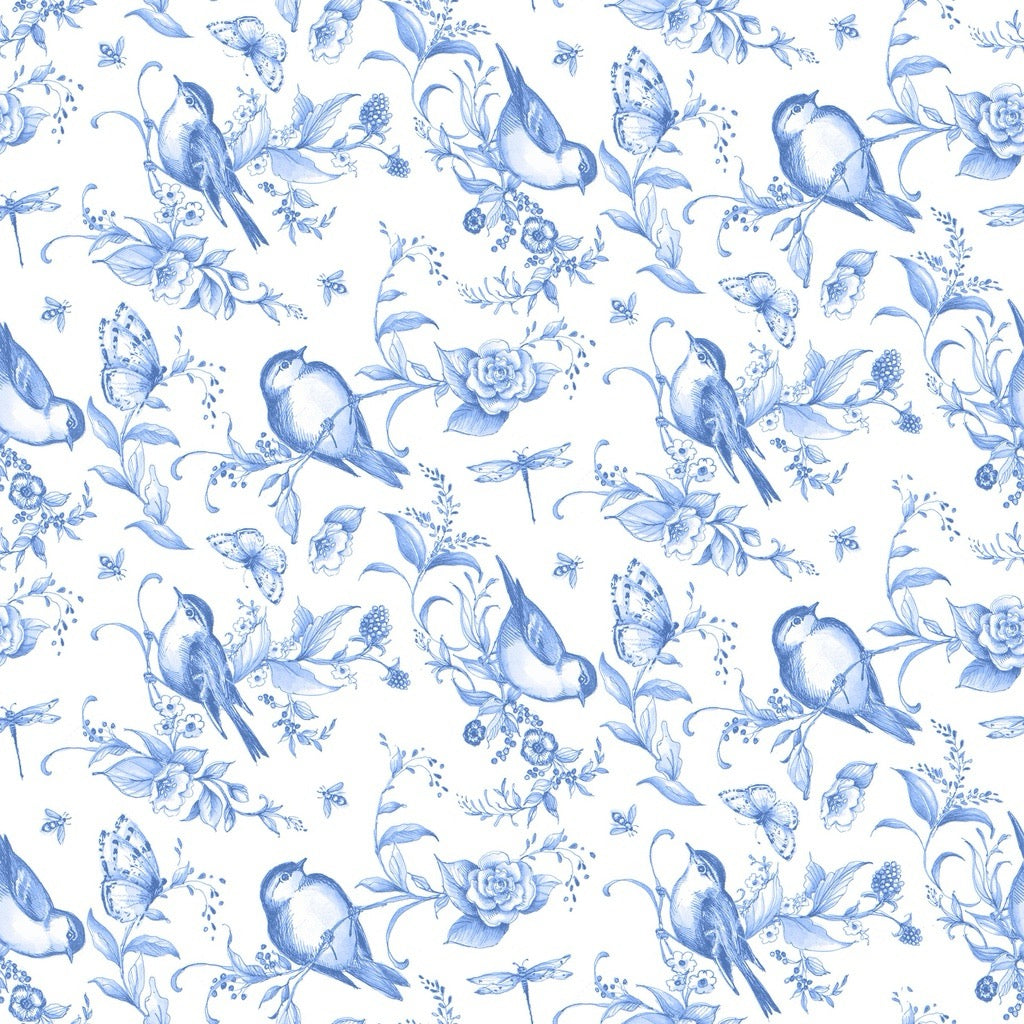 Amalfi Coast ~ Birds & Bees ~ W105-004-055 White/Blue