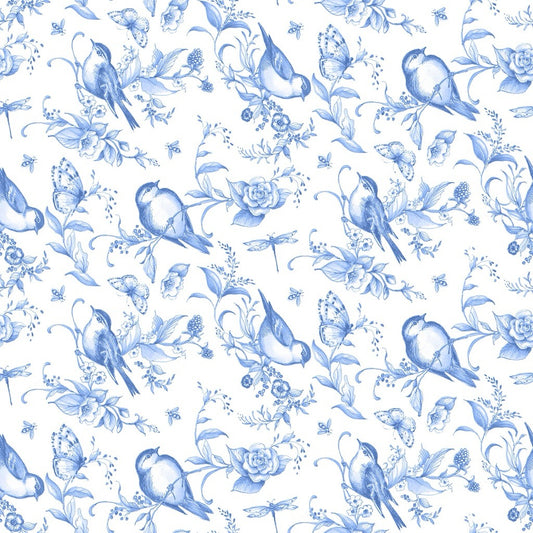 Amalfi Coast ~ Birds & Bees ~ W105-004-055 White/Blue