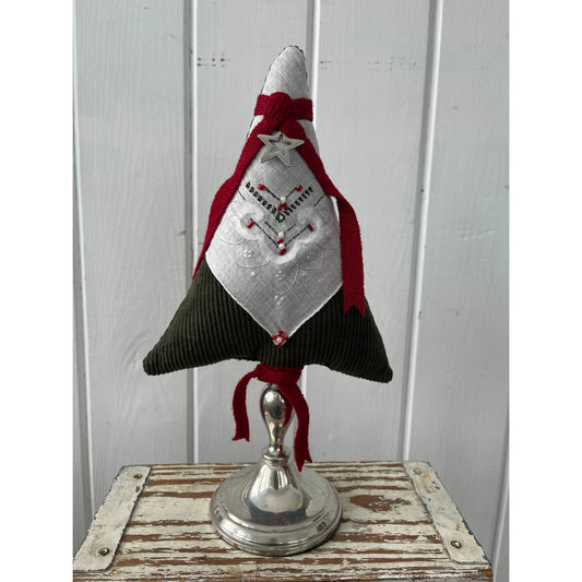 Paxe's Designs ~ Green Corduroy Tree on Vintage Candlestick