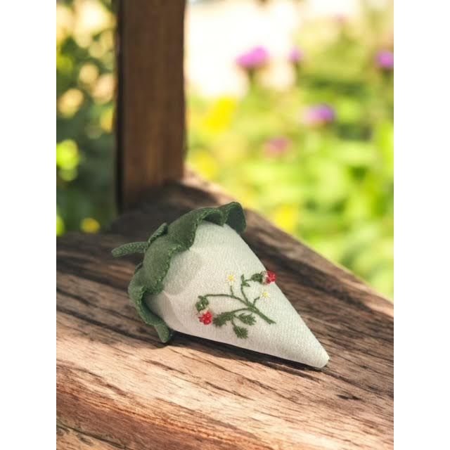 Paxe's Designs ~ White Wool Embroidered Strawberry