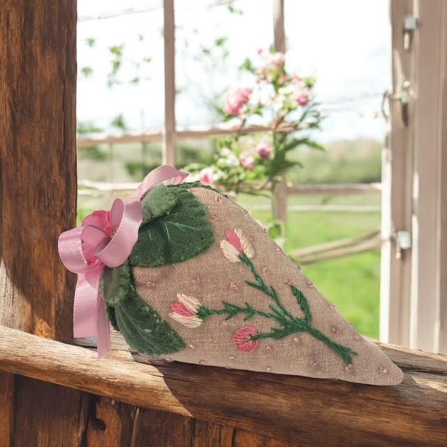 Paxe's Designs ~ Pink Velvet Embroidered Strawberry