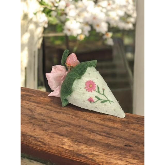 Paxe's Designs ~ White Wool Embroidered Strawberry