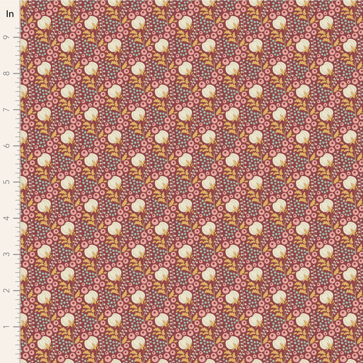 Tilda Sanctuary ~ TIL100564 ~ Cotton Field ~ Maroon