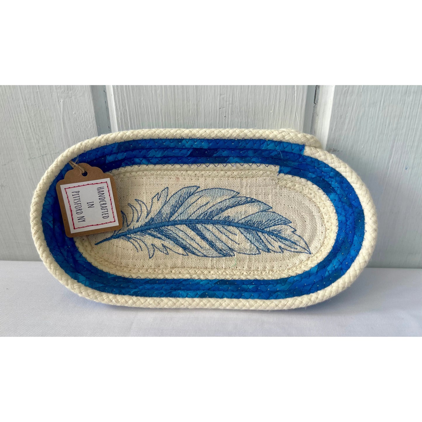 Hand-Crafted ~ Oval Fabric Covered Rope Bowl