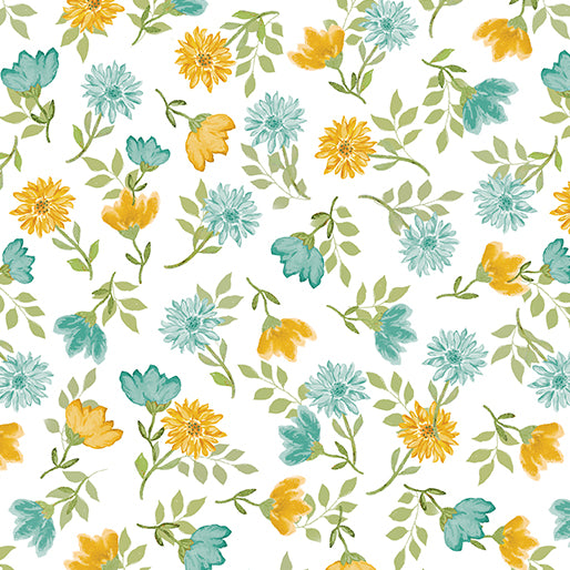 Montgomery-Mountain Charm ~ Mountain Flower Toss ~ 16813-82 Teal/White