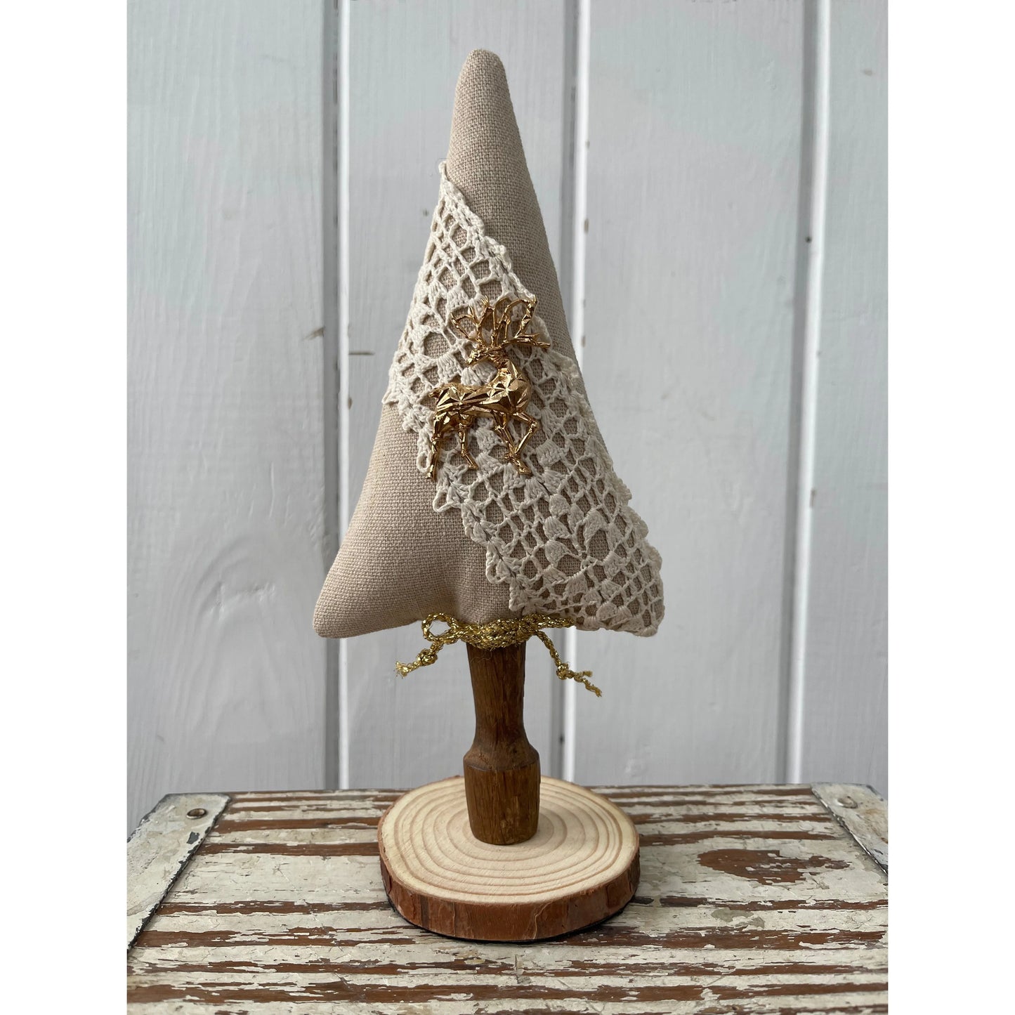 Paxe's Designs ~ Ecru Tree with Deer Brooch