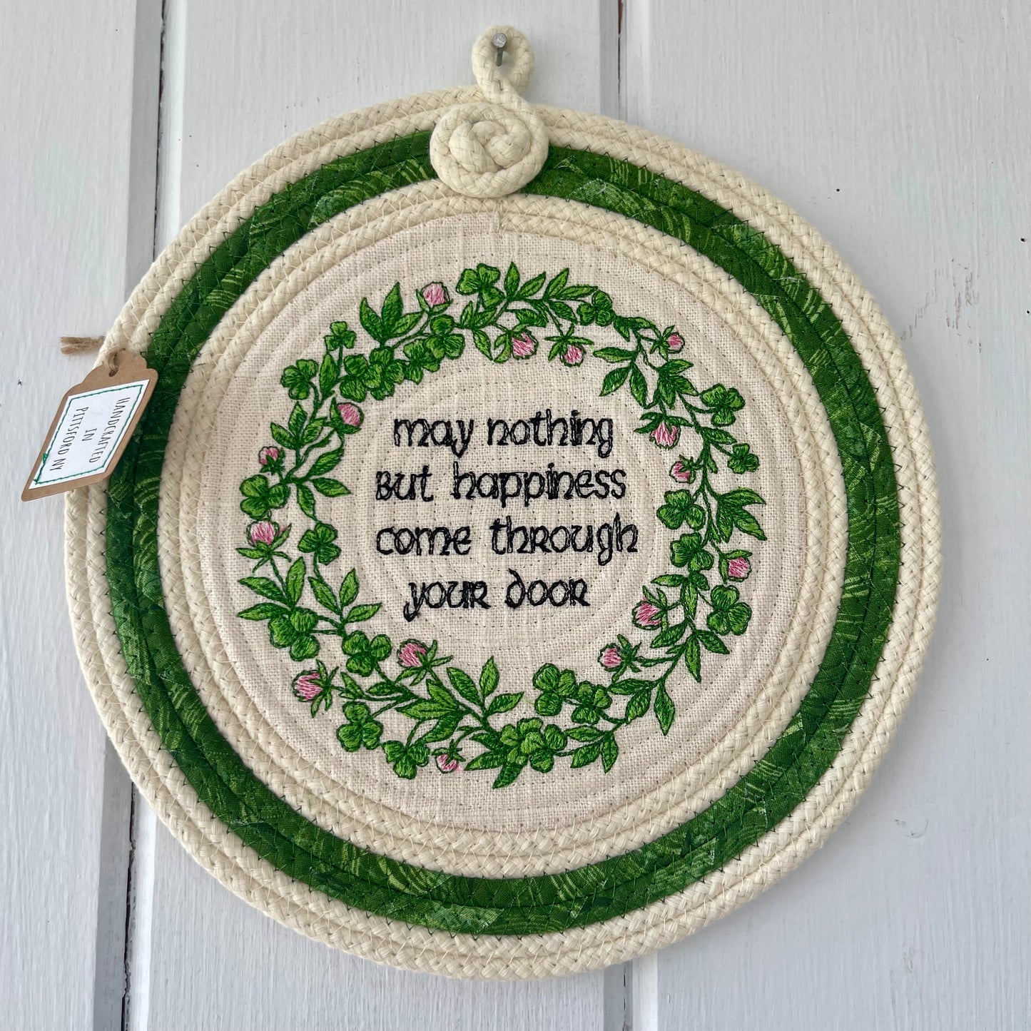 Hand-Crafted ~ Irish Wreath ~ Fabric Covered Rope Wall Hanging or Bowl