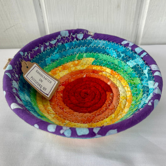 Hand-Crafted ~ Small Purple Rainbow ~ Fabric Covered Rope Bowl