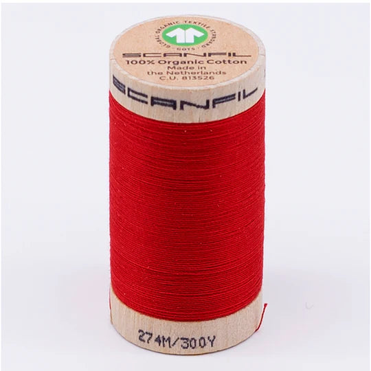 Scanfil Organic Cotton Thread 30wt Solid 300yd High Risk Red 4805