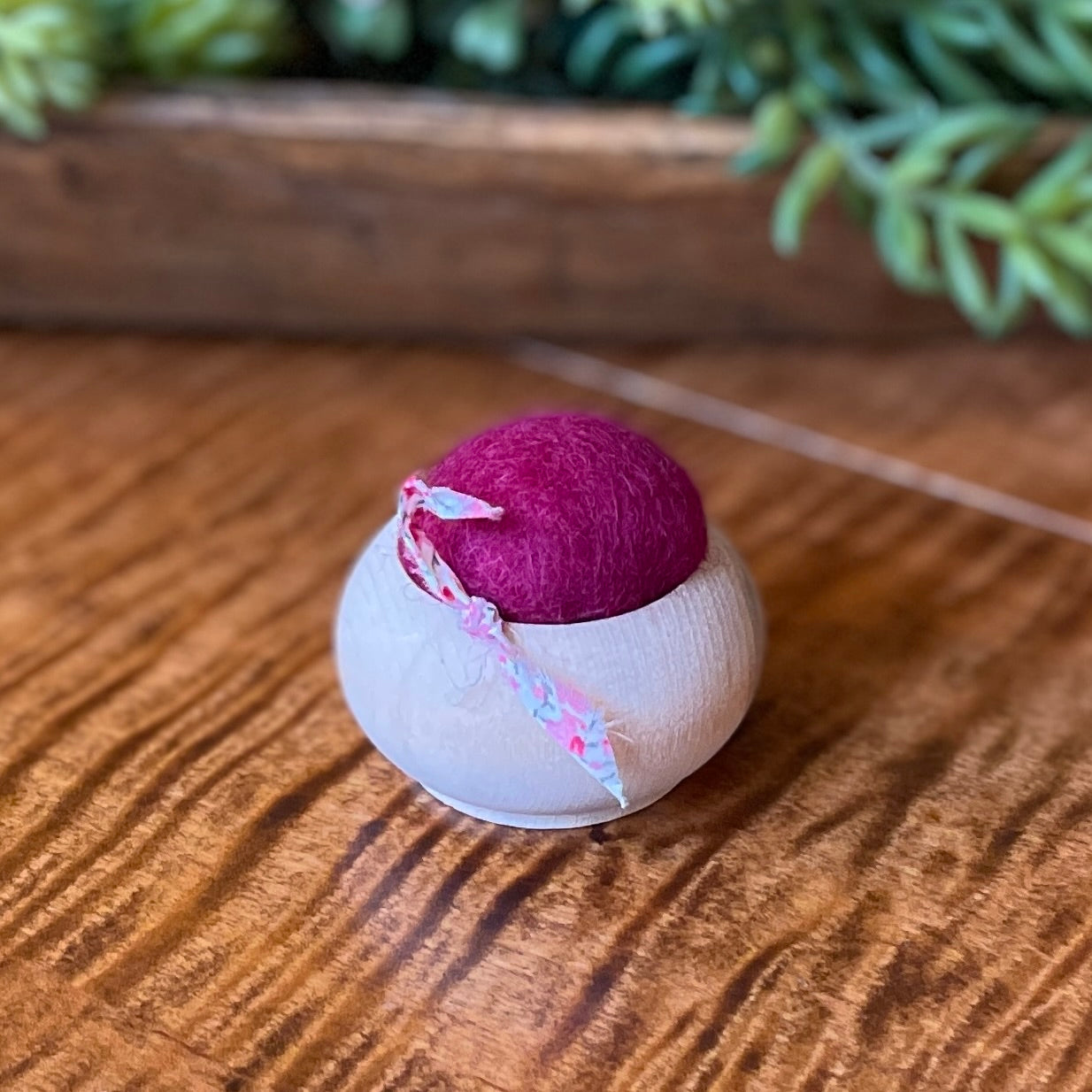 Brooklyn Haberdashery ~ Turned Wood Pincushion ~ Fuschia