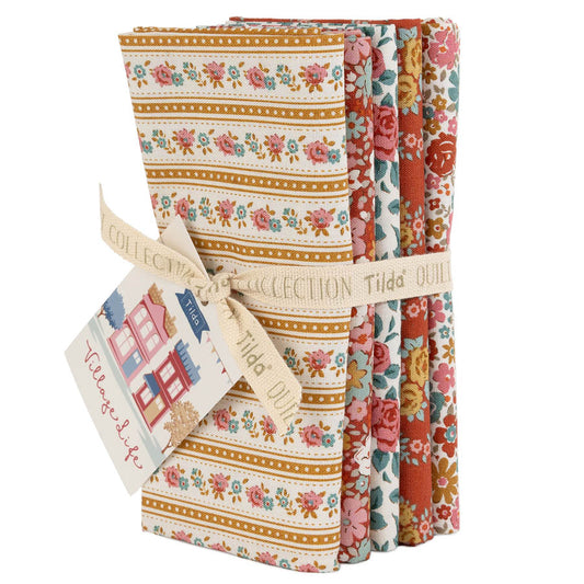 Tilda Village Life ~ Fat Quarter Bundle ~ TIL300274 Rust/Ochre
