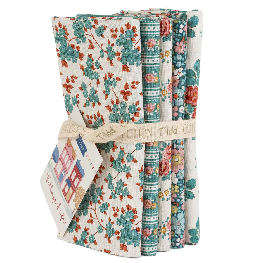 Tilda Village Life ~ Fat Quarter Bundle ~ TIL300275 Petrol/Teal