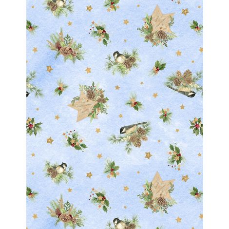 Let It Snow-Man! ~ Birds & Pine Toss 27757-472 Light Blue