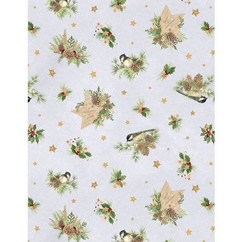 Let It Snow-Man! ~ Birds & Pine Toss 27757-972 Grey