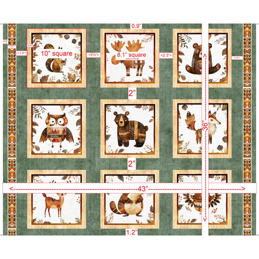 Bearsville ~ Animal Picture Patches Panel ~ 31258 H Dark Sage