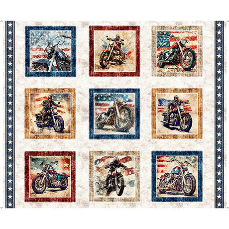 Stars, Stripes, and Steel ~ Motorcycles Picture Patches Panel  ~ 31696 X  Multi