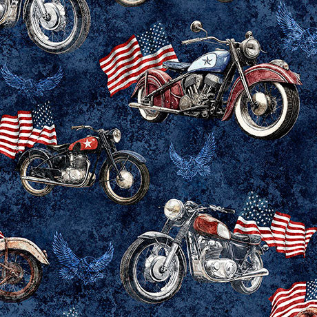 Stars, Stripes, and Steel ~ Motorcycles and American Flags~ 31697-N Navy