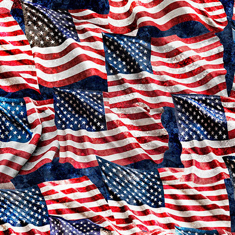 Stars, Stripes, and Steel ~ Waving American Flag~ 31698-N Navy