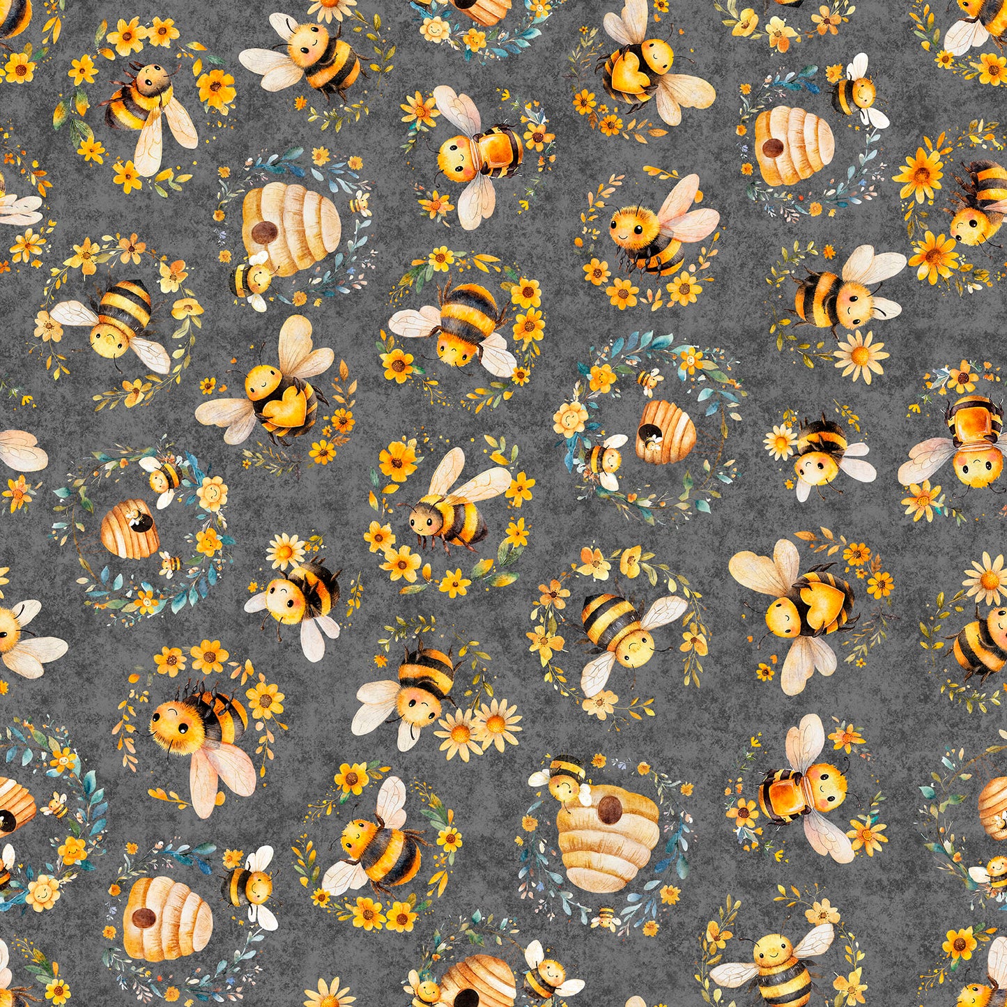 BUZZ, BUZZ, BUZZ ~ Bees & Beehives ~ 31701-K Dark Grey