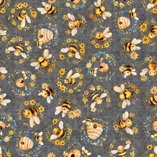 BUZZ, BUZZ, BUZZ ~ Bees & Beehives ~ 31701-K Dark Grey