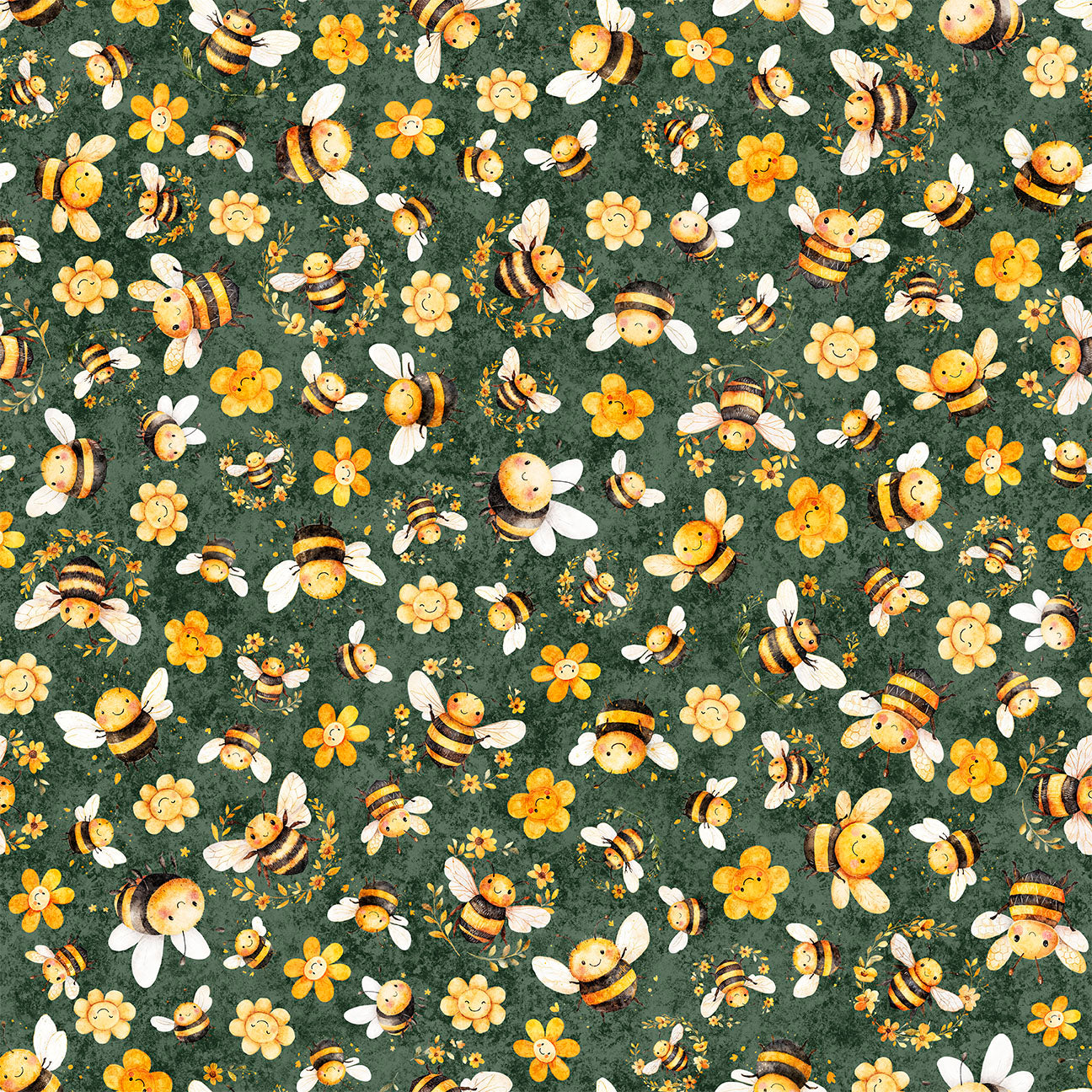 BUZZ, BUZZ, BUZZ ~ Bee & Floral Toss ~ 31703-F Juniper