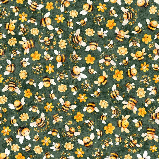 BUZZ, BUZZ, BUZZ ~ Bee & Floral Toss ~ 31703-F Juniper