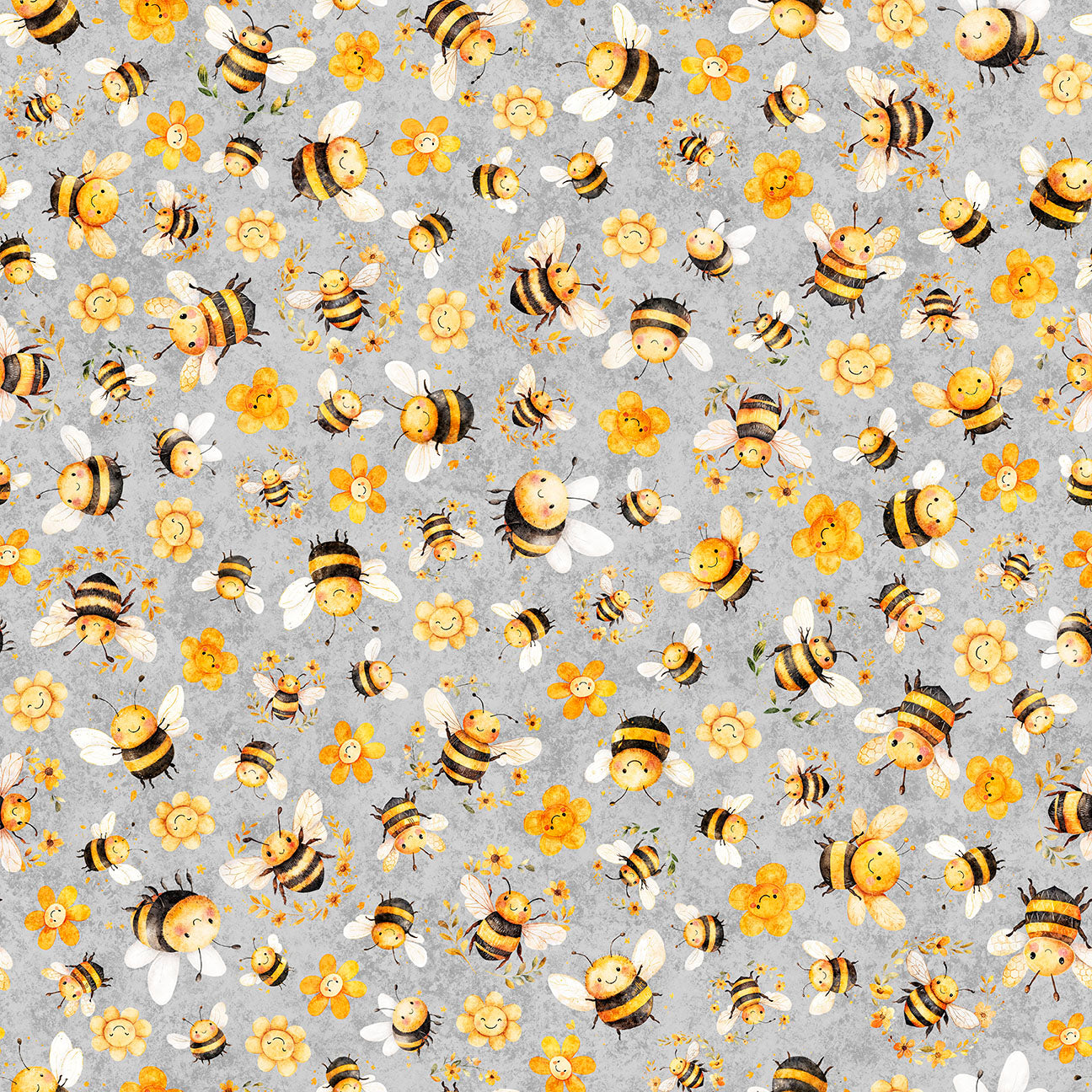 BUZZ, BUZZ, BUZZ ~ Bee & Floral Toss ~ 31703-K Light Grey