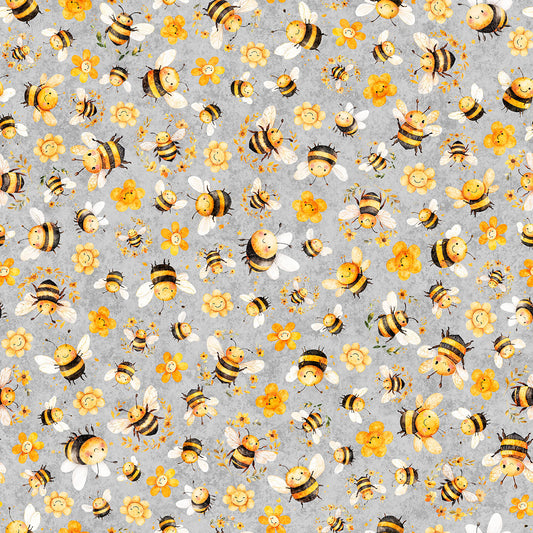 BUZZ, BUZZ, BUZZ ~ Bee & Floral Toss ~ 31703-K Light Grey