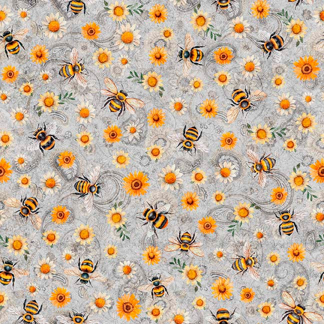 Sunflower Serenade ~ Sunflower & Bumble Bees ~ 31805-K Lt Gray